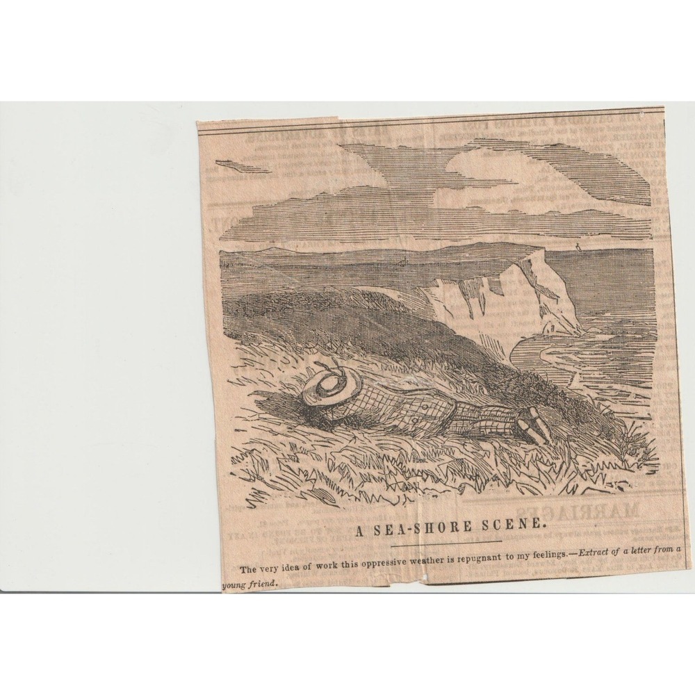 Antique 1850s Saturday Evening Post Clipping A Sea-Shore Scene Woodcut Art